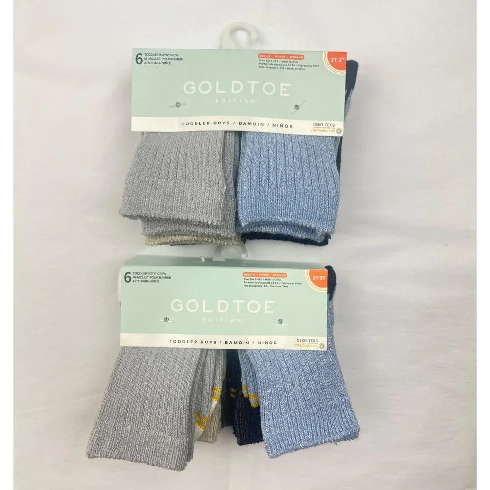 2-GOLDTOE Toddler Crew Boy 6-pack Socks 2T-3T